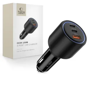 Nabíjačka do auta Tech-Protect CC04 PD 130 W, 3 porty – čierna