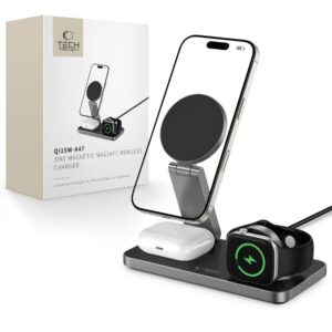 Indukčná nabíjačka Tech-Protect QI15W-A47 MagSafe 3v1 + kábel USB-C – čierna