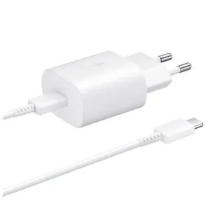 Sieťová nabíjačka Samsung EP-TA800EWE 25 W USB-C s káblom USB-C EP-DA705BWE (náhradné balenie) – biela
