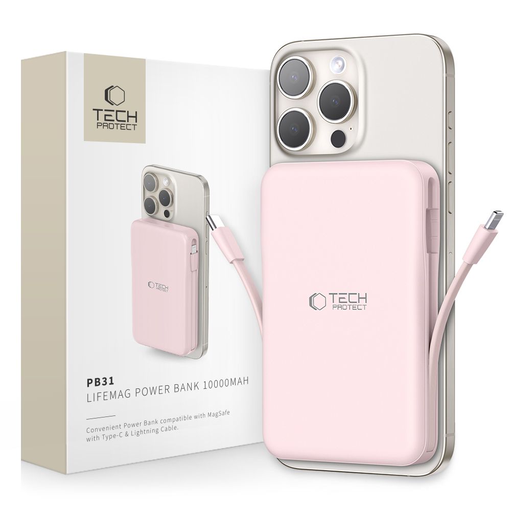 Powerbanka Tech-Protect PB31 LifeMag MagSafe 10000 mAh – ružová