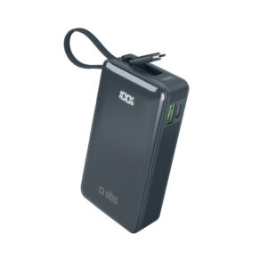 Powerbanka SBS 10000 mAh 20W so zabudovaným USB-C káblom a digitálnym displejom – tmavosivá