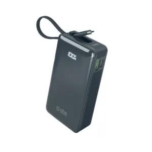 Powerbanka SBS 10 000 mAh 20 W so zabudovaným káblom USB-C a digitálnym displejom – tmavosivá