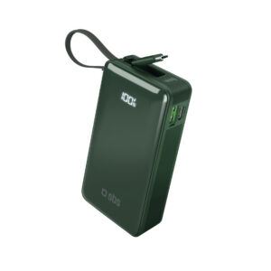 Powerbanka SBS 10000 mAh 20W so zabudovaným USB-C káblom a digitálnym displejom – zelená