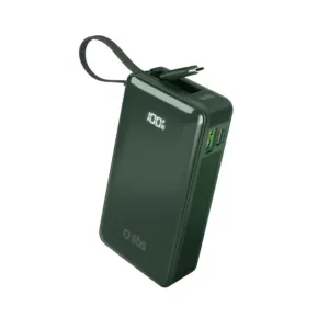 Powerbanka SBS 10 000 mAh 20 W so zabudovaným káblom USB-C a digitálnym displejom – zelená