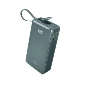 Powerbanka SBS 10 000 mAh 20 W so zabudovaným káblom USB-C a digitálnym displejom – sivá
