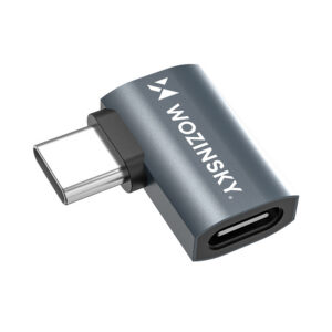 Bočný uhlový OTG adaptér Wozinsky WPKB-01 USB-C na USB-C 40 Gb/s 240 W 8K – sivá
