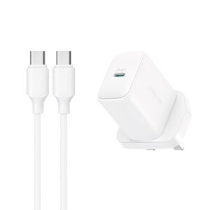 Sieťová nabíjačka Joyroom JR-TCF20 PD 20 W (UK zástrčka) s káblom USB-C 1 m – biela