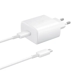 Sieťová nabíjačka Samsung EP-TA845EWE 45 W s káblom USB-C Samsung EP-DW767JWE 1,8 m (náhradné balenie) – biela