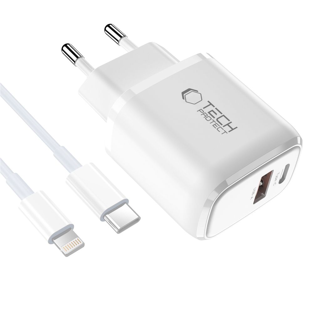 Sieťová nabíjačka Tech-Protect NCA30 PD 30 W / QC 3.0 USB-A / USB-C s káblom USB-C na Lightning 1 m – biela – Obrázok 3