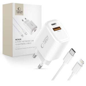 Sieťová nabíjačka Tech-Protect NCA20 PD 20 W / QC 3.0 USB-A / USB-C s káblom USB-C na Lightning 1 m – biela
