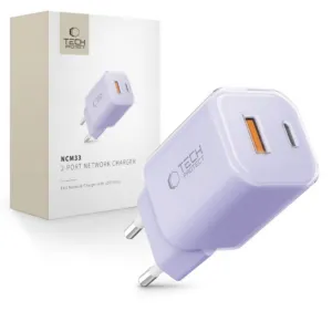 Sieťová nabíjačka Tech-Protect NCM33 PD 33 W / QC 3.0 USB-C / USB-C – fialová