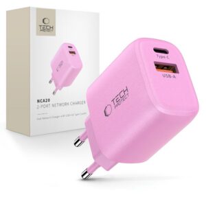 Sieťová nabíjačka Tech-Protect NCA20 PD 20 W / QC 3.0 USB-A / USB-C – ružová