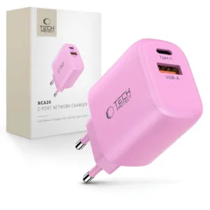 Sieťová nabíjačka Tech-Protect NCA20 PD 20 W / QC 3.0 USB-A / USB-C – ružová