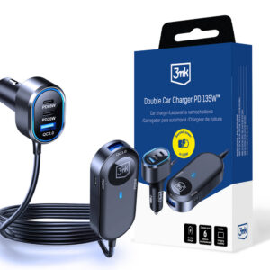 Nabíjačka do auta 3mk dvojitý 135W PD QC PPS USB-C USB-A – čierna