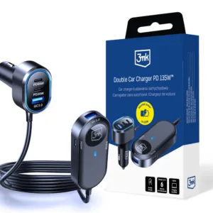 Dvojitá nabíjačka do auta 3mk 135 W PD QC PPS USB-C + USB-A – čierna