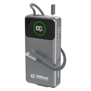 Powerbanka Dudao K31 Pro 45 W 20 000 mAh so zabudovaným navíjacím káblom USB-C – sivá