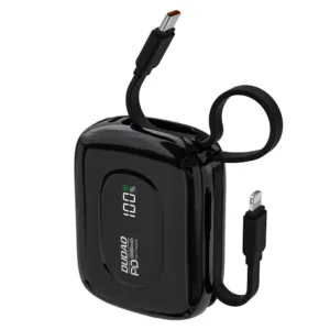 Powerbanka Dudao K32 22,5 W 10 000 mAh so zabudovaným káblom USB-C / Lightning – čierna
