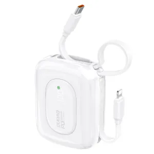 Powerbanka Dudao K32 22,5 W 10 000 mAh so zabudovaným káblom USB-C / Lightning – biela