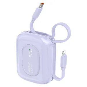 Powerbanka Dudao K32 22,5 W 10 000 mAh so zabudovaným káblom USB-C / Lightning – fialová