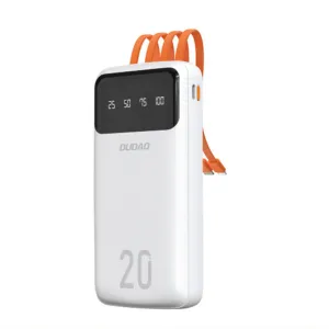 Powerbanka Dudao K6Pro+ 20 000 mAh so 4 zabudovanými káblami USB-C, micro USB, Lightning a USB-A – biela