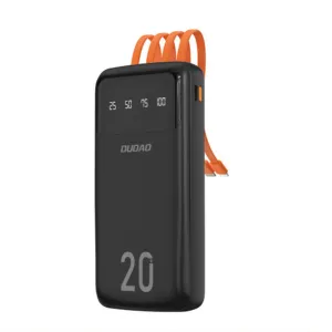 Powerbanka Dudao K6Pro+ 20 000 mAh so 4 zabudovanými káblami USB-C, micro USB, Lightning a USB-A – čierna