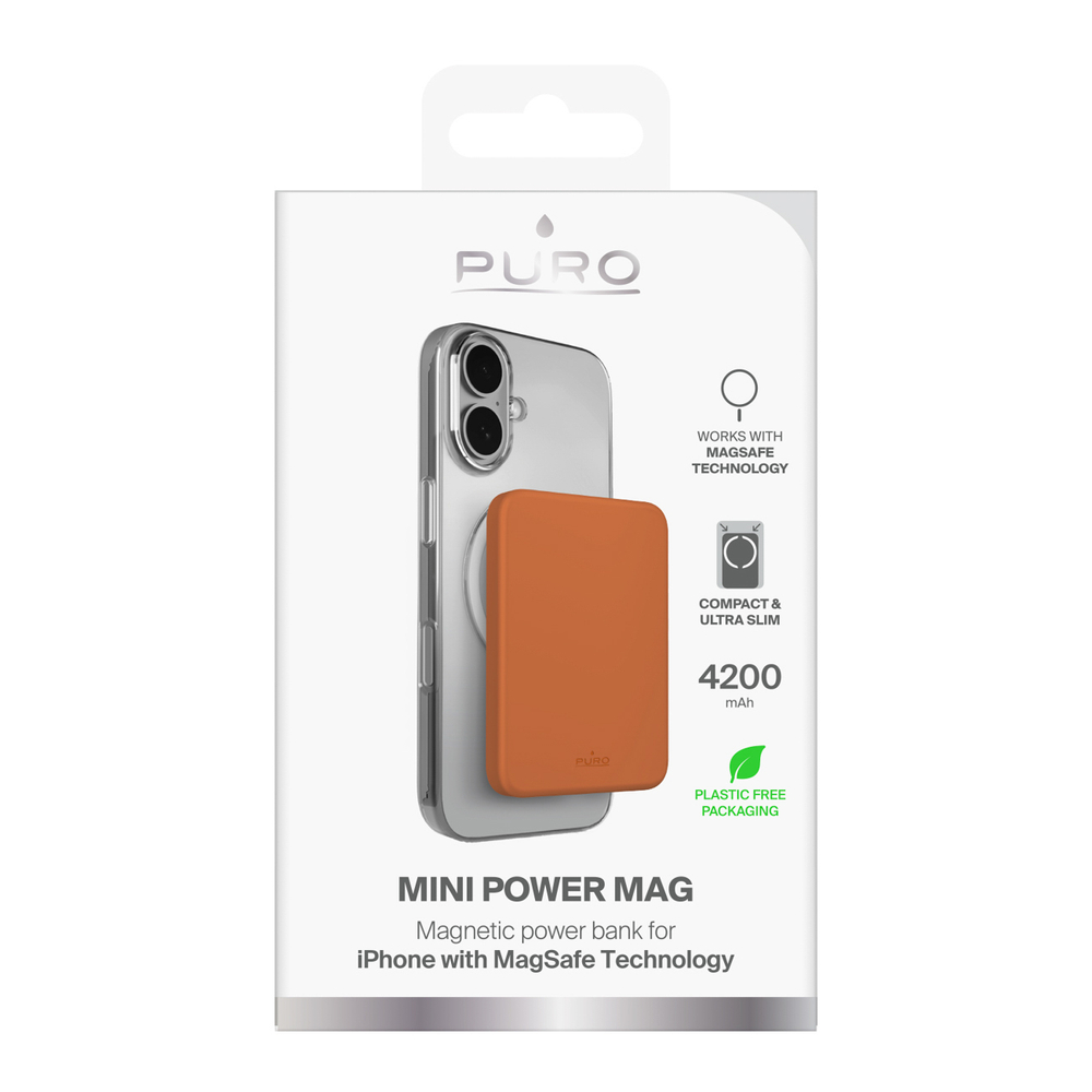 Ultratenká powerbanka Puro 4200 mAh USB-C kompatibilná s MagSafe – oranžová – Obrázok 2