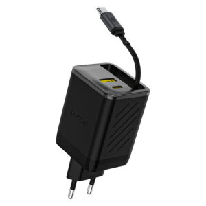 Sieťová nabíjačka Dudao A67EU GaN 67 W so zabudovaným navíjacím káblom USB-C, PD, QC – čierna