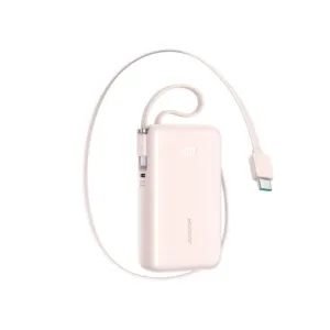 Powerbanka Joyroom JR-PR2L 10 000 mAh 35 W s navíjacím káblom USB-C a káblom USB-C na šnúrke – ružová