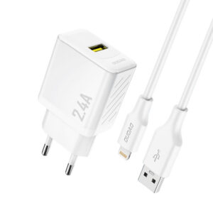 Sieťová nabíjačka Dudao A23LEU GaN USB-A 2,4 A s káblom USB-A na Lightning – biela