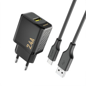 Sieťová nabíjačka Dudao A23TEU GaN USB-A 2,4 A s káblom USB-A na USB-C – čierna