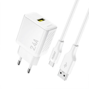 Sieťová nabíjačka Dudao A23TEU GaN USB-A 2,4 A s káblom USB-A na USB-C – biela