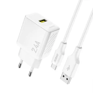 Sieťová nabíjačka Dudao A23TEU GaN USB-A 2,4 A s káblom USB-A na USB-C – biela