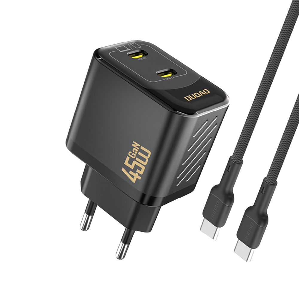 Nabíjačka Dudao A28PCEU PD 45W GaN 2xUSB-C s USB-C káblom – čierna
