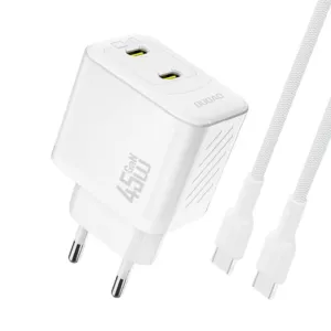 Sieťová nabíjačka Dudao A28PCEU GaN PD 45 W 2x USB-C s káblom USB-C – biela