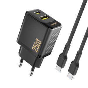 Sieťová nabíjačka Dudao A26TCEU GaN PD QC 25 W USB-A + USB-C s káblom USB-C – čierna