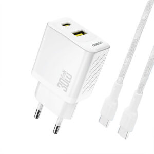Sieťová nabíjačka Dudao A27TCEU GaN PD 30 W USB-A + USB-C s káblom USB-C – biela