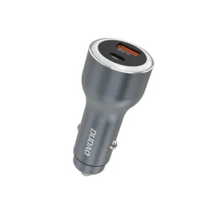 Nabíjačka do auta Dudao R4Ultra 120 W Power Delivery, Quick Charge s LED USB-A, USB-C – sivá