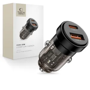 Nabíjačka do auta Tech-Protect CC03 30 W, 2 porty USB-A / USB-C – čierna