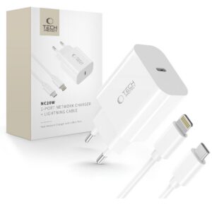 Sieťová nabíjačka Tech-Protect NC20W s káblom USB-C na Lightning 1 m – biela