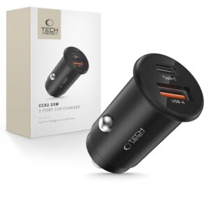 Nabíjačka do auta Tech-Protect CC02 35W 2-port USB-C / USB-A – čierna