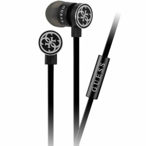 Káblové slúchadlá Guess GUEPWIBK s konektorom 3,5 mm jack – čierno-strieborná
