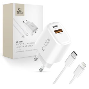 Sieťová nabíjačka Tech-Protect NCA45W-GAN 45 W, 2 porty – biela