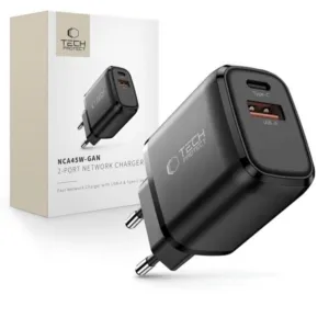 Sieťová nabíjačka Tech-Protect NCA45W-GAN 45 W, 2 porty USB-C / USB-A – čierna