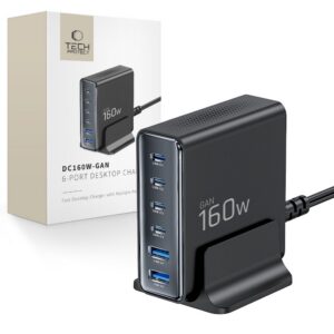 Sieťová nabíjačka Tech-Protect DC160W-GAN 160 W, 6 portov – čierna