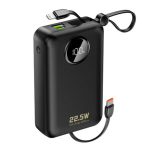 Powerbanka Dudao K14+ 20 000 mAh 22,5 W USB-C / USB-A so zabudovanými káblami Lightning a USB-C – čierna