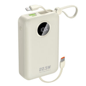 Powerbanka Dudao K14+ 20 000 mAh 22,5 W USB-C / USB-A so zabudovanými káblami Lightning a USB-C – biela