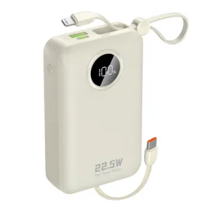 Powerbanka Dudao K14+ 20 000 mAh 22,5 W USB-C / USB-A so zabudovanými káblami Lightning a USB-C – biela