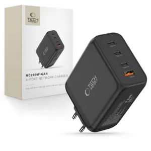 Sieťová nabíjačka Tech-Protect NC200W-GaN 200 W, 4 porty – čierna