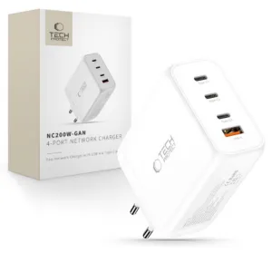 Sieťová nabíjačka Tech-Protect NC200W-GaN 200 W, 4 porty – biela