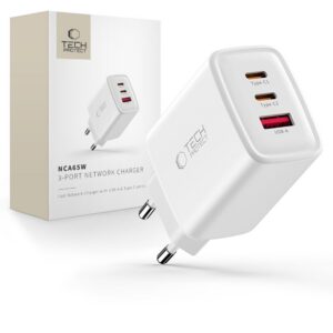 Sieťová nabíjačka Tech-Protect NCA65W-GAN 65 W, 3 porty – biela